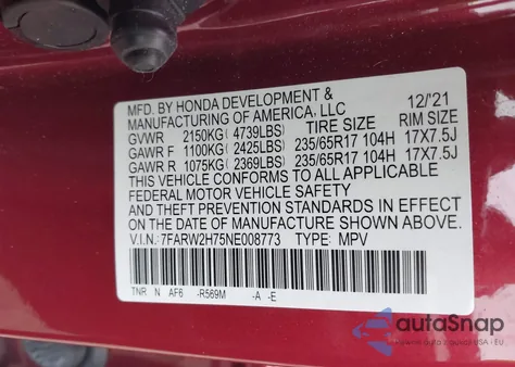 2022 Honda Cr-V Awd Special Edition из США, поврежденный, VIN 7FARW2H75NE008773